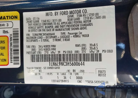 2017 Lincoln Continental Reserve z USA, uszkodzony, nr VIN 1LN6L9NC3H5600644